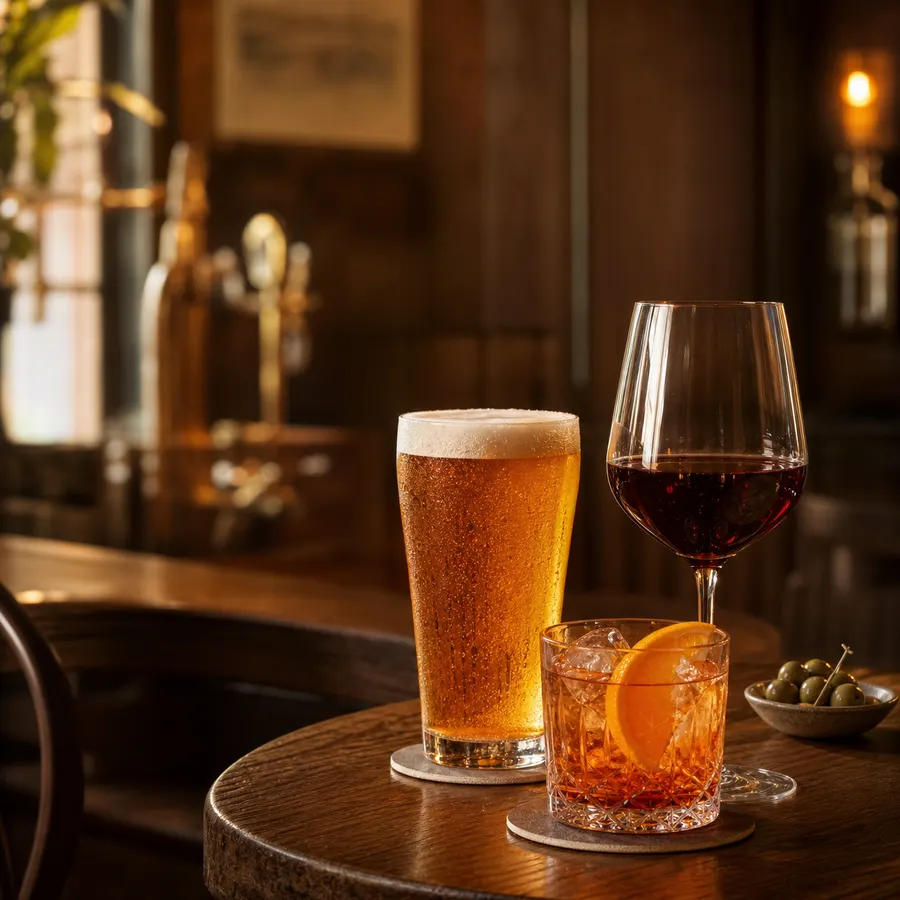 Bier, Wein und Aperitif in gemütlicher Bar-Atmosphäre