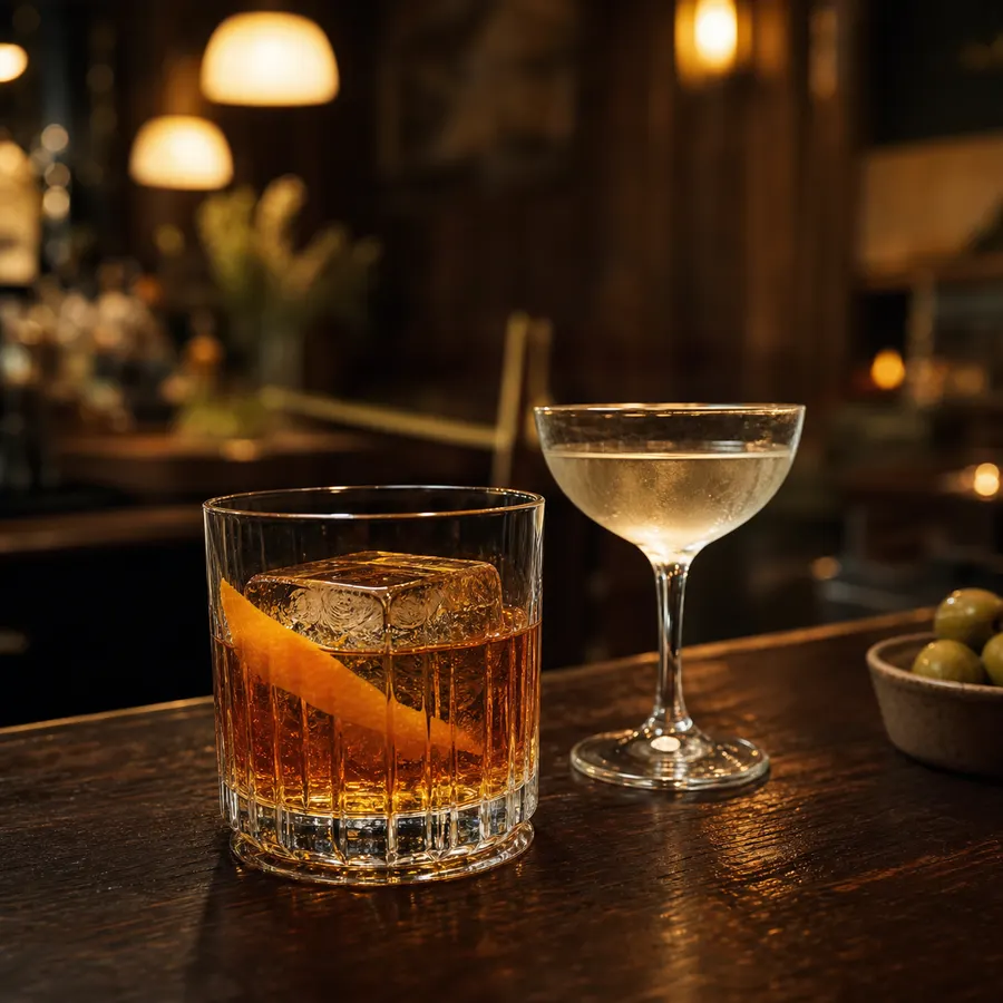 Klassischer Cocktail und Drink auf einer dunklen Bar